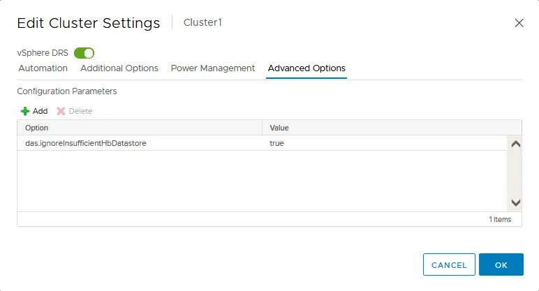 Advanced options for VMware DRS configuration