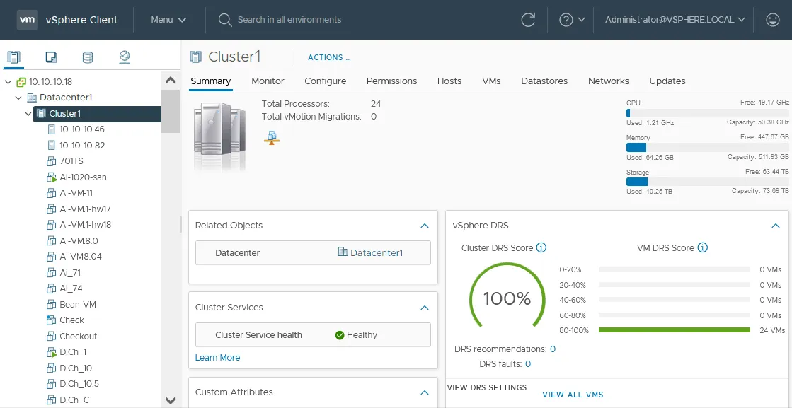 DRS configuration and cluster DRS score