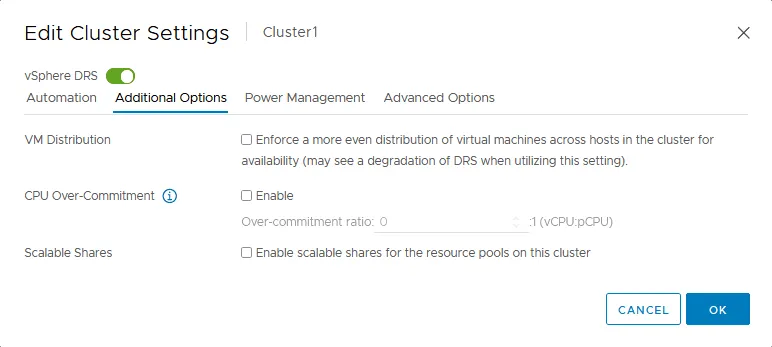 How to configure additional options in vSphere DRS settings
