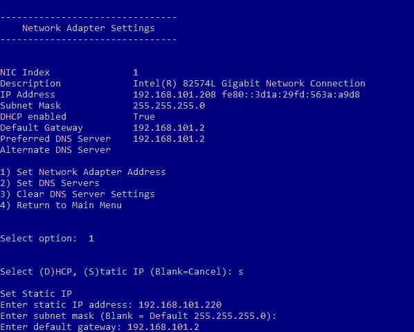 Configuring network settings after finishing Windows Server installation