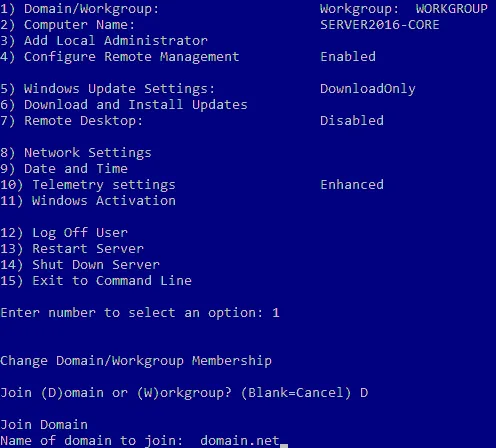 Joining a domain after finishing Windows Server installation