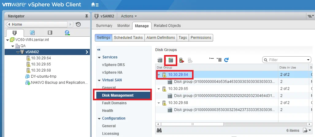 Create new disk group ESXi Host - Create new disk group