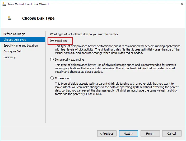 Virtual Hard Disk Type Virtual Hard Disk Type