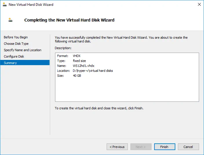 Completing Virtual Hard Disk Wizard Completing Virtual Hard Disk Wizard