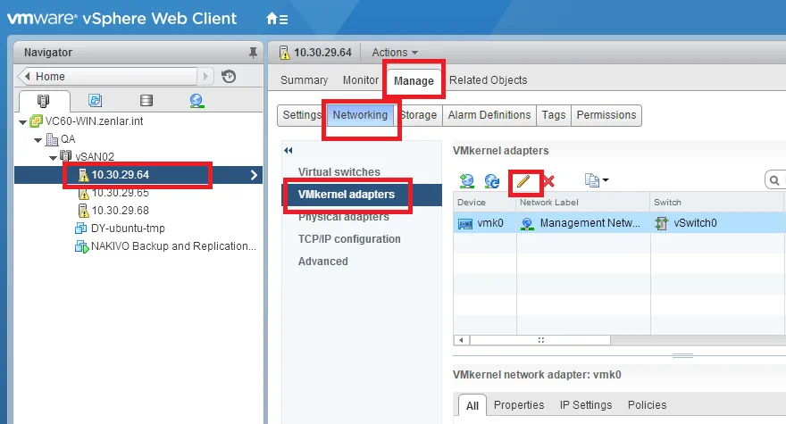 VMkernel adapters vSphere Web Client - VMkernel adapters