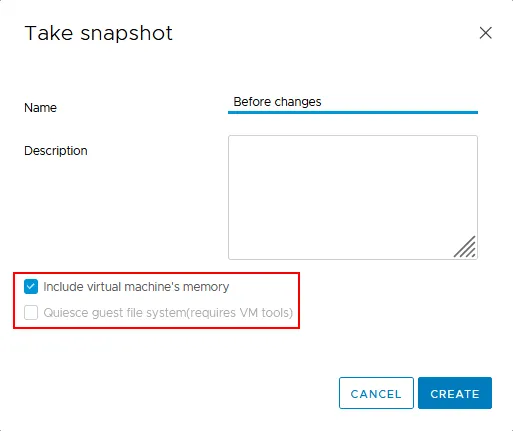 How to take a snapshot in VMware vSphere Client