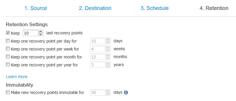 Flexible retention settings for the forever incremental data storage in a repository