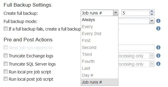 Selecting how often to create a full backup
