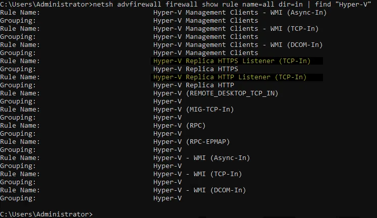 Checking Windows Firewall rules to set up Hyper-V replication