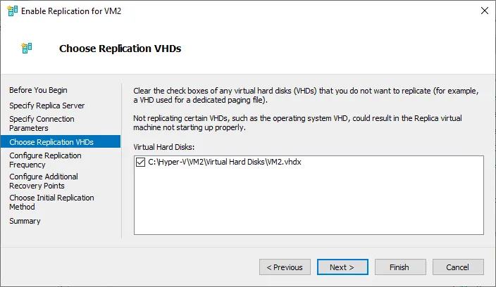 Choosing replication VHDs