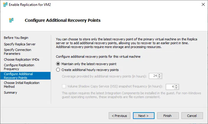 Configuring additional recovery points