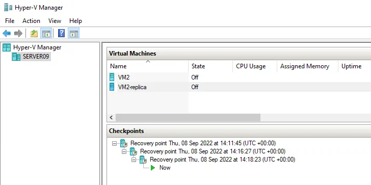Each checkpoint of a VM replica represents a recovery point