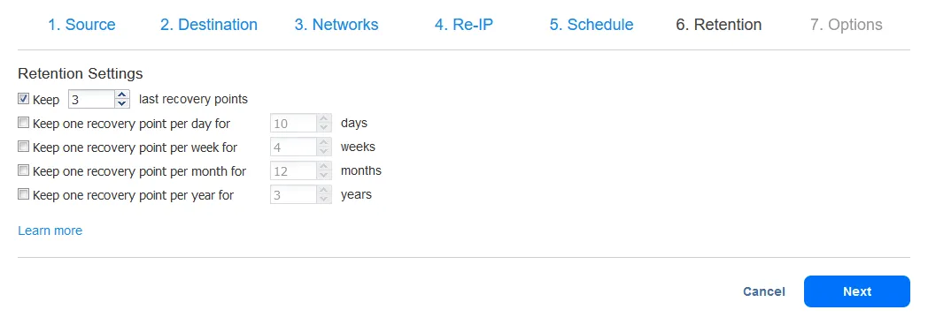 How to set up retention settings for a Hyper-V replica VM