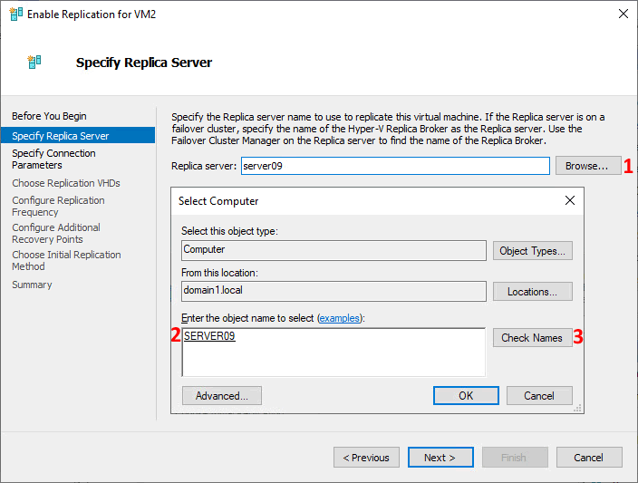 Selecting a Hyper-V replica server
