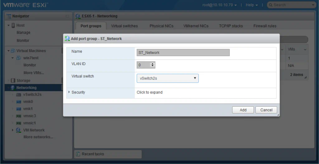 Adding a port group to a standard vSwitch