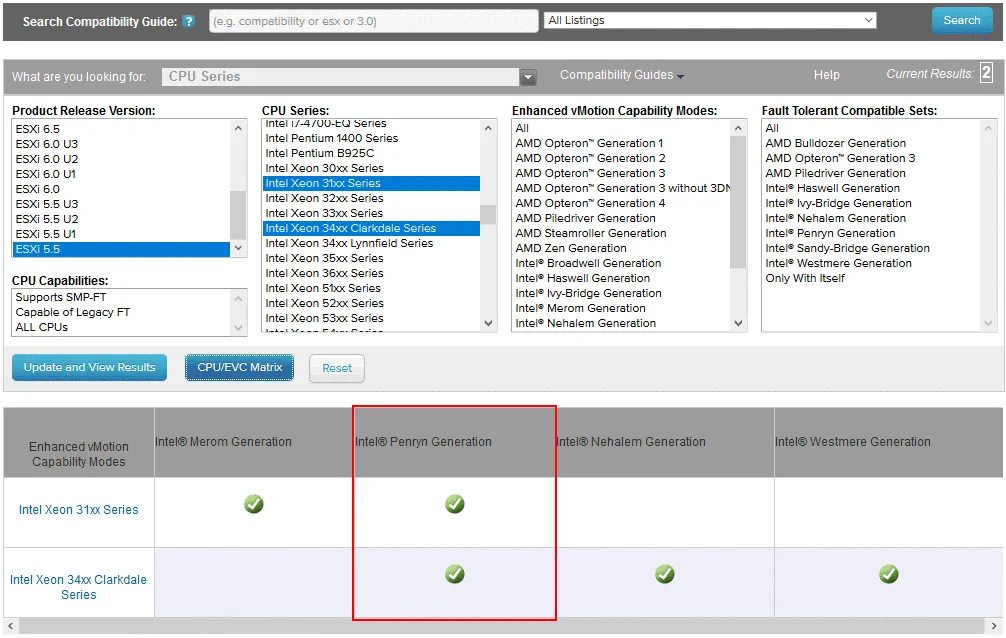 Checking the compatibility matrix with VMware Compatibility Guide before enabling the EVC mode