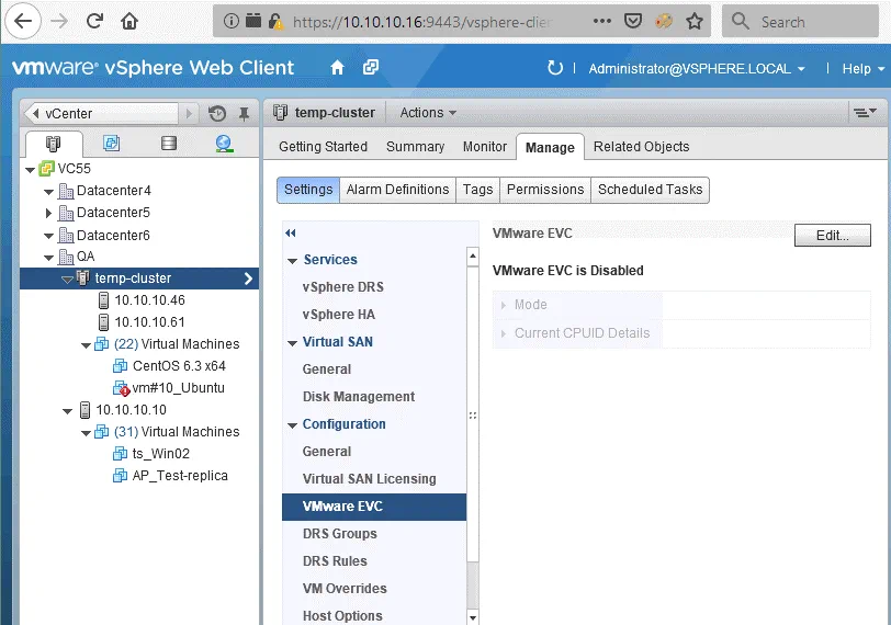 How to enable the EVC mode in vCenter