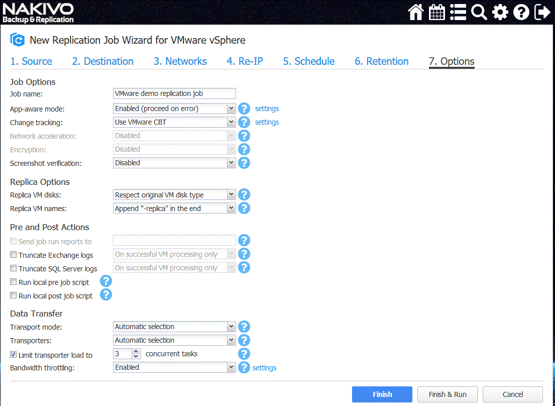 Disaster recovery replication Options tab of the New Replication Job Wizard for VMware vSphere11