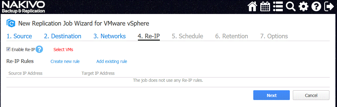 Disaster recovery replication Re-IP tab of the New Replication Job Wizard for VMware vSphere1