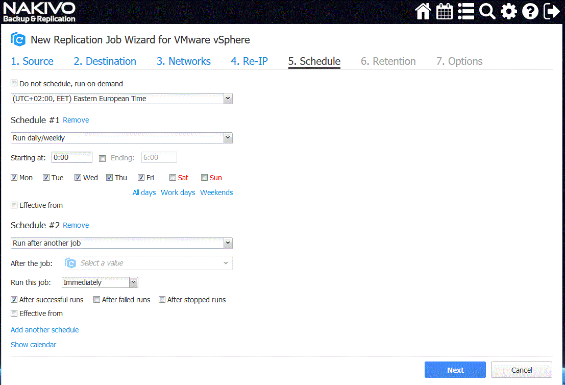 Disaster recovery replication Schedule tab of the New Replication Job Wizard for VMware vSphere1