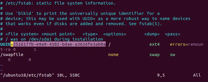 Editing etc fstab to fix the GRUB error occurred during P2V Linux conversion