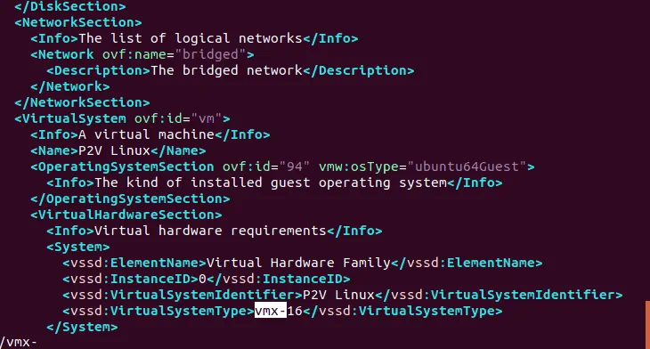 Editing the virtual hardware version of the OVF template