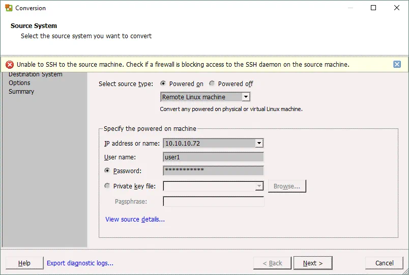VMware converter Linux P2V conversion