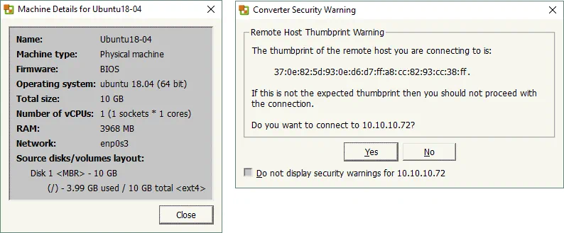 VMware converter Linux – viewing details for a source Linux machine