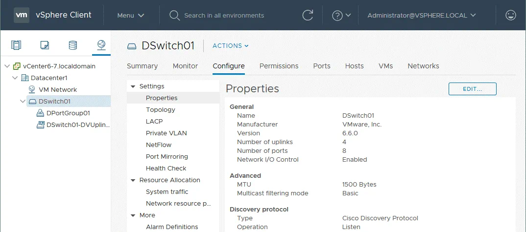 A new VMware distributed switch has been created