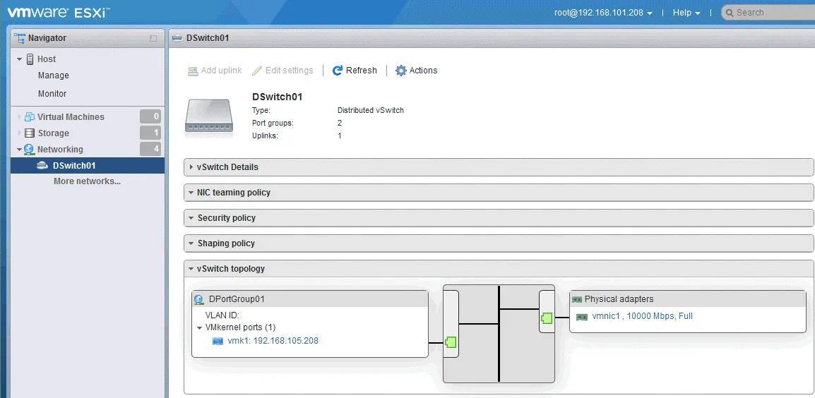A virtual switch is created on ESXi hosts after configuring a distributed virtual switch