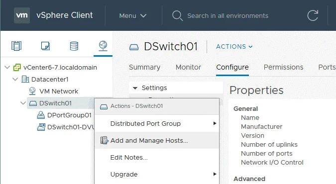 Adding ESXi hosts to the VMware distributed switch configuration.