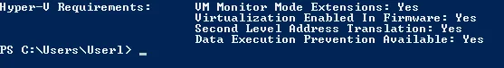 Checking the requirements to install Microsoft Hyper-V