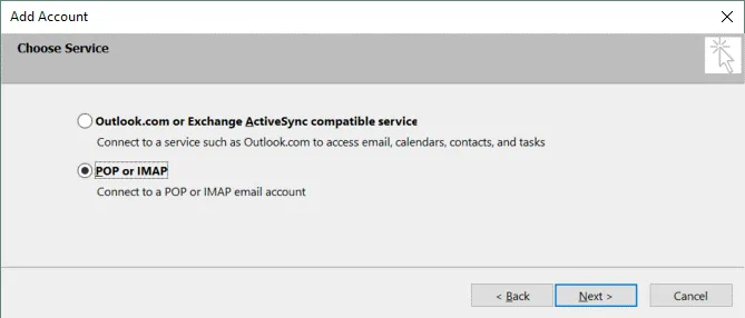 Connecting the account to a POP or IMAP email account