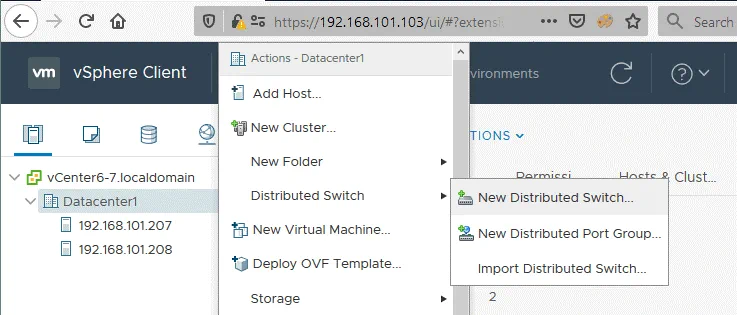 Creating a new VMware distributed switch