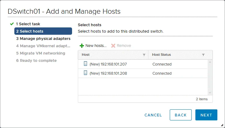 ESXi hosts are selected