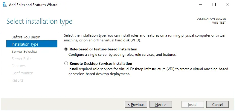 How to install Hyper-V – selecting the installation type