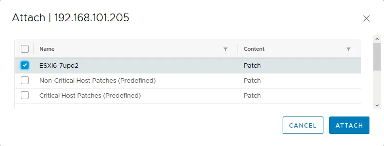 Attaching a baseline for ESXi patching.