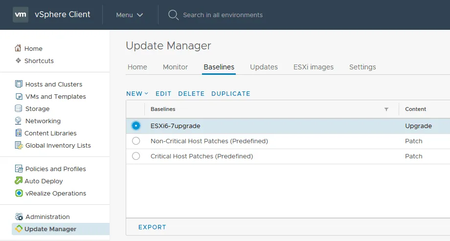 Baselines in VMware Update Manager.