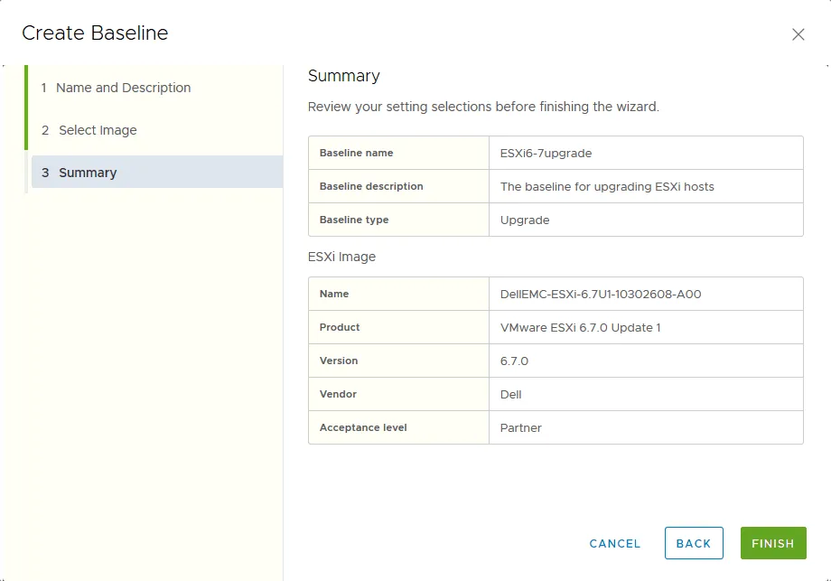 Creating a new baseline – summary.