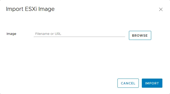 Importing the ESXi ISO image in VMware Update Manager.