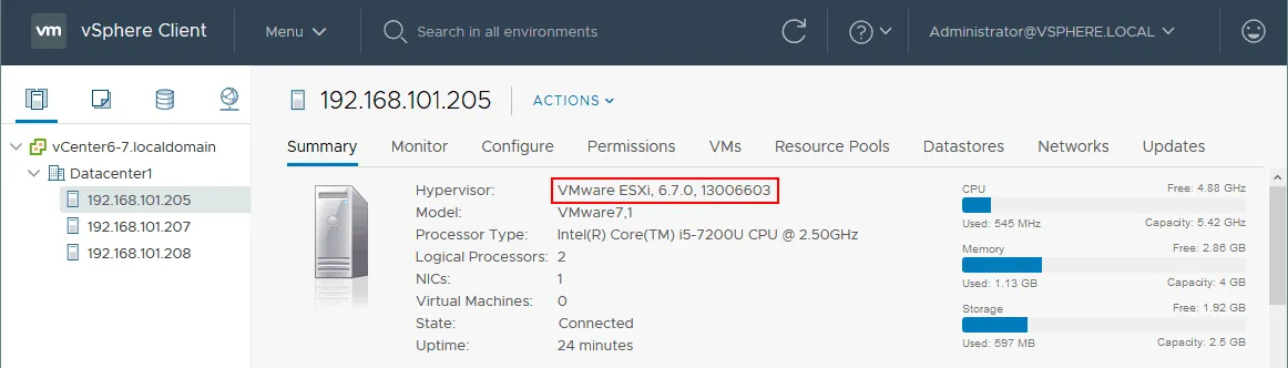 The ESXi host has been patched with VMware Update Manager.