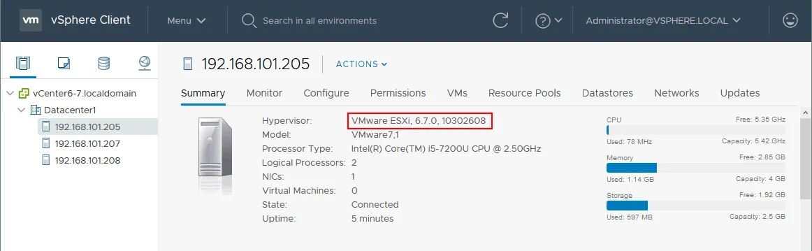 The ESXi host is upgraded with VMware Update Manager.
