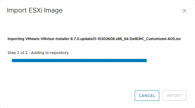 Uploading the ESXi image to a repository of VMware Update Manager.