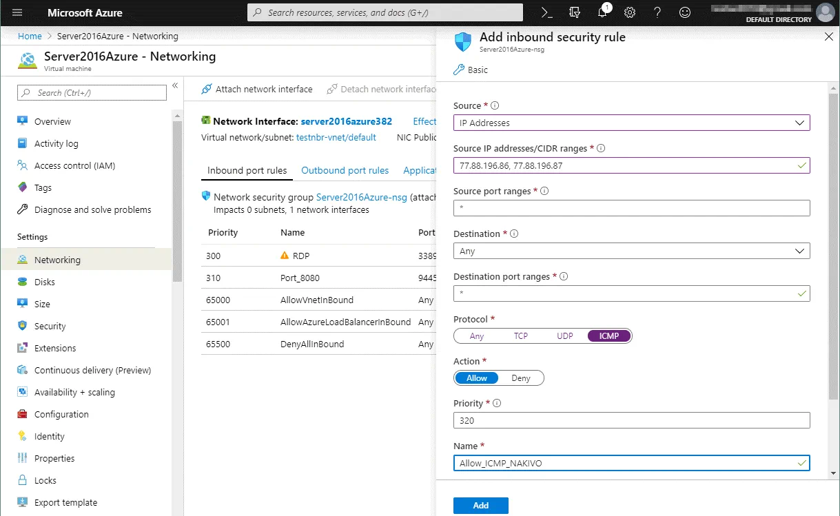 Allowing inbound ICMP connections to the Azure VM