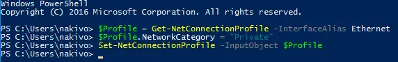 Changing the network profile in Windows