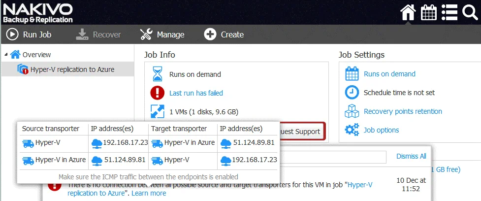 Check your firewall settings to create a Hyper-V replica in Azure