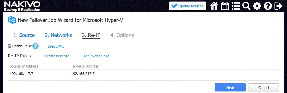 Configuring Re-IP settings to fail over to the nested VM of the Hyper-V format running in Azure