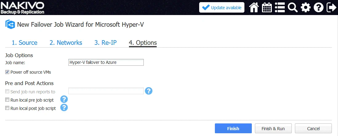 Configuring failover job options