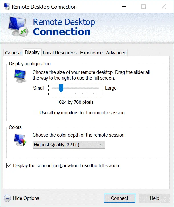 Configuring the Windows remote desktop client