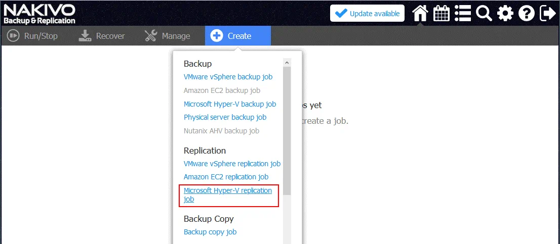 Creating a new Hyper-V replication job in NAKIVO Backup & Replication